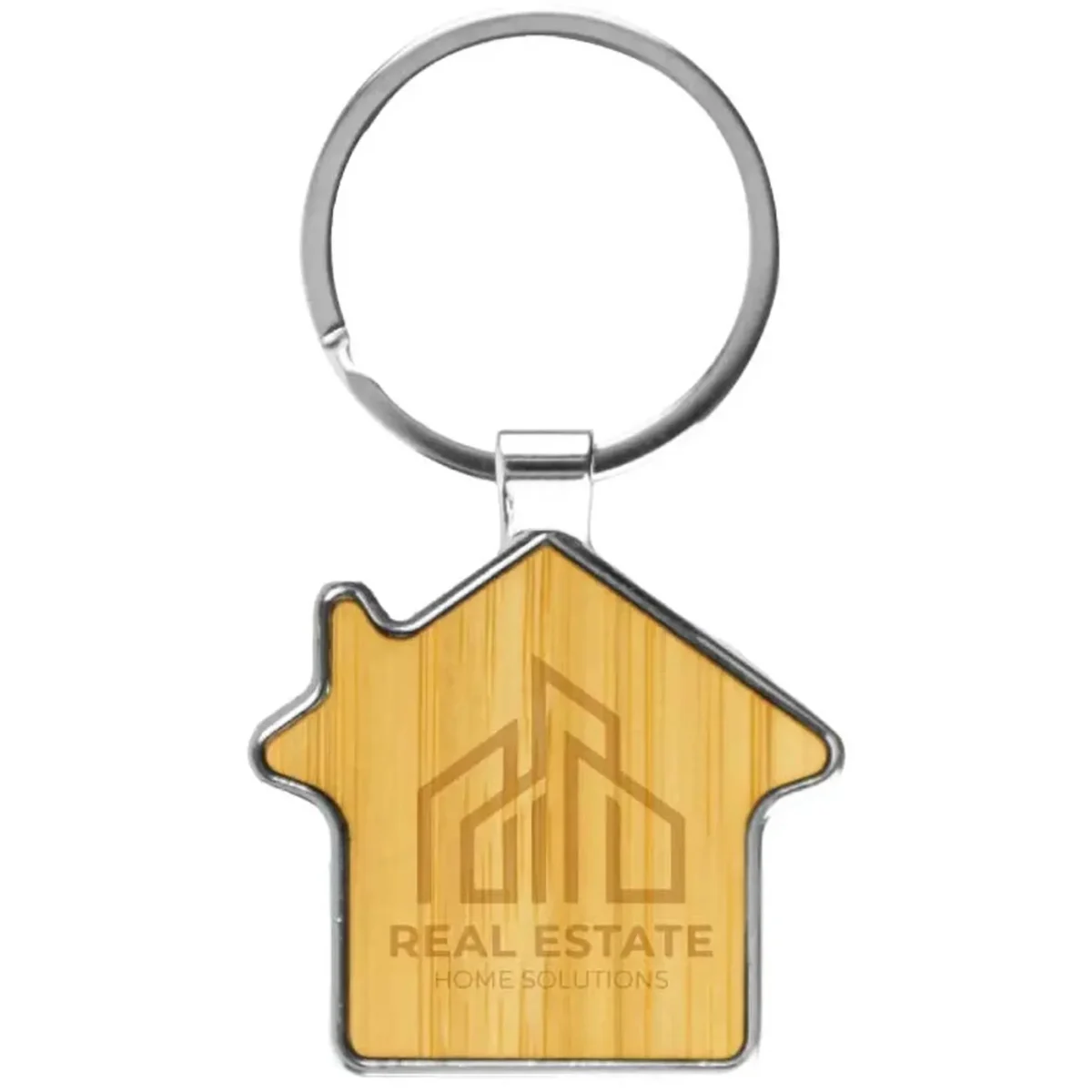 Keychains House (Real Estate) Bamboo and Metal 32mm image 1