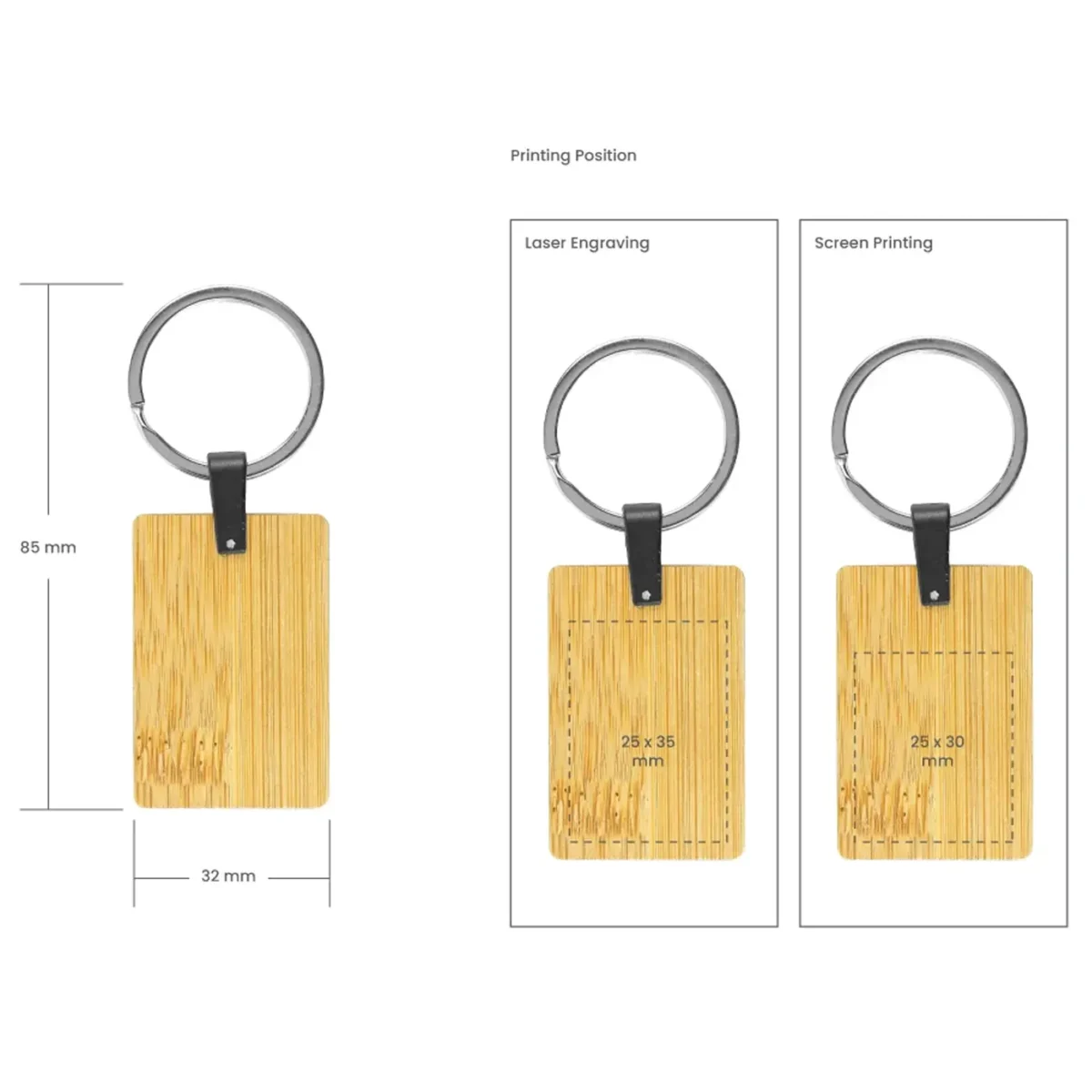 Keychains Rectangle Bamboo and Metal 32mm image 4