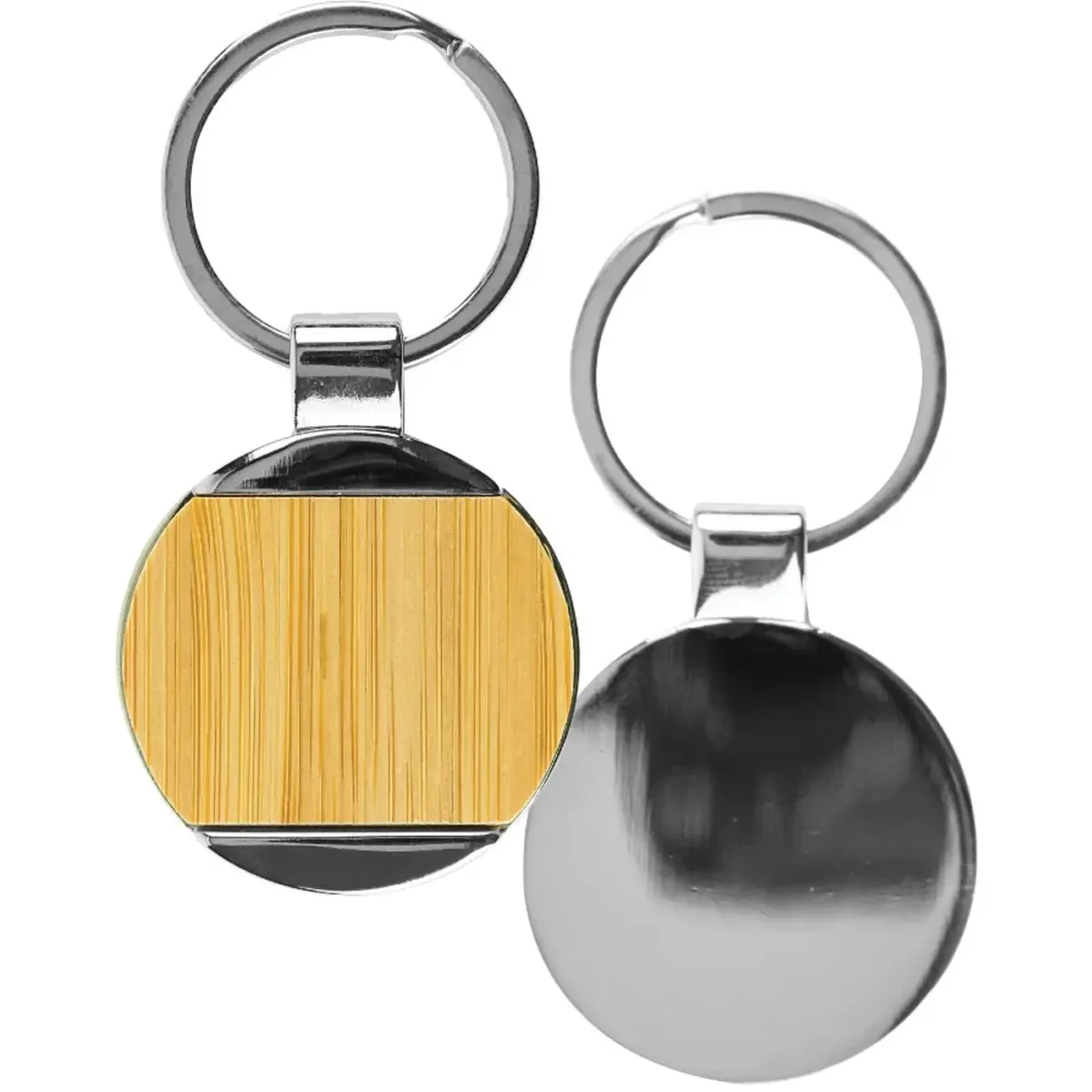 Keychains Round Bamboo and Metal 32mm image 1