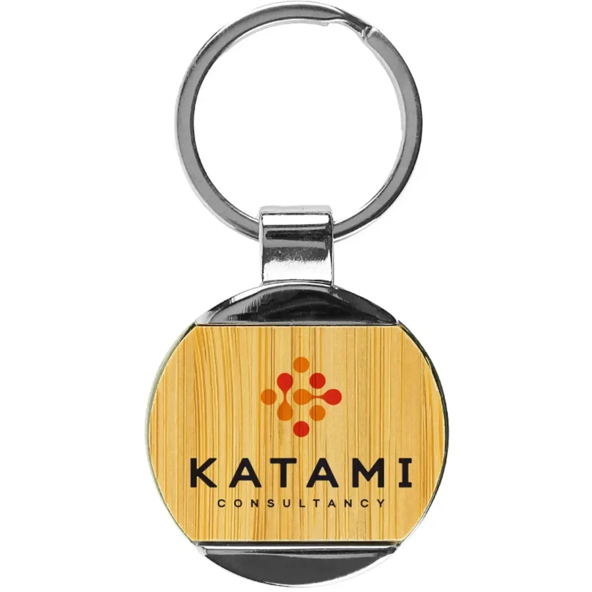 Keychains Round Bamboo and Metal 32mm image 2