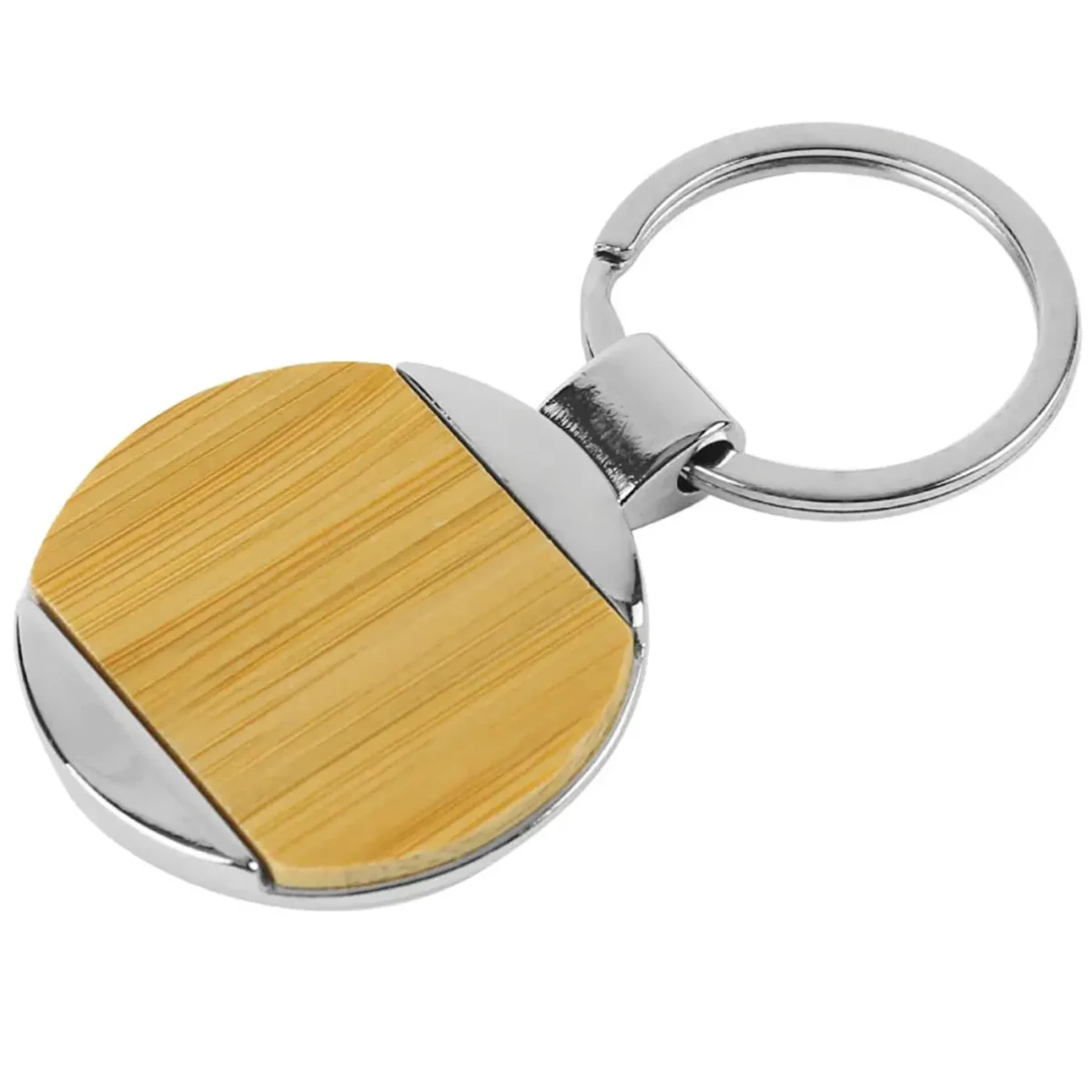 Keychains Round Bamboo and Metal 32mm image 3