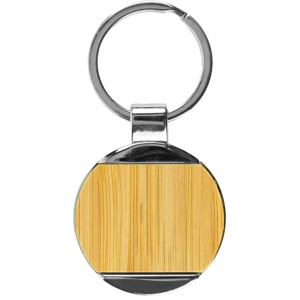 Keychains Round Bamboo and Metal 32mm image 4