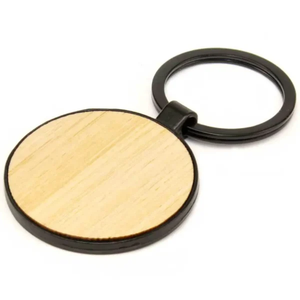 Metal Keychain with Bamboo 32mm Black image 1